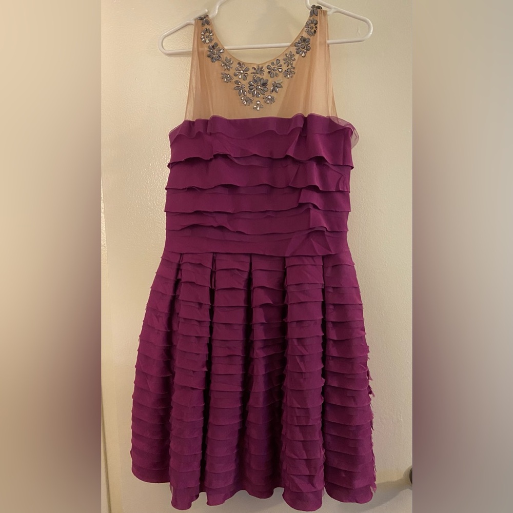 BCBGMaxAzria Strapless Plum Ruffled Dress